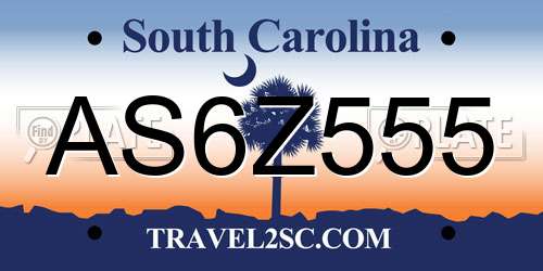AS6Z555 South Carolina License Plate