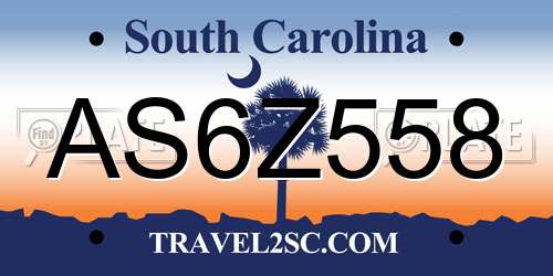 AS6Z558 South Carolina License Plate