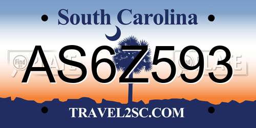 AS6Z593 South Carolina License Plate