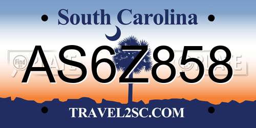 AS6Z858 South Carolina License Plate