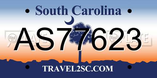 AS77623 South Carolina License Plate