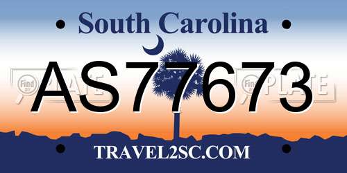 AS77673 South Carolina License Plate