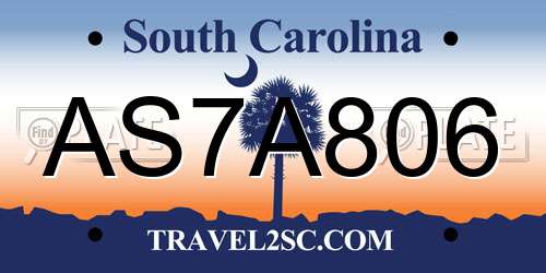 AS7A806 South Carolina License Plate