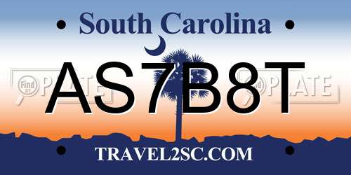 AS7B8T South Carolina License Plate
