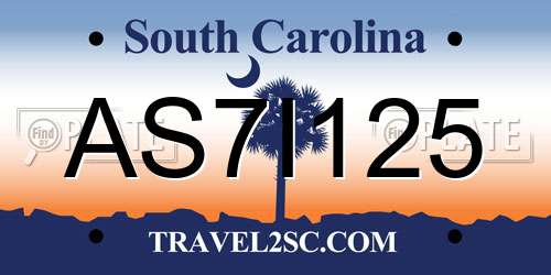 AS7I125 South Carolina License Plate