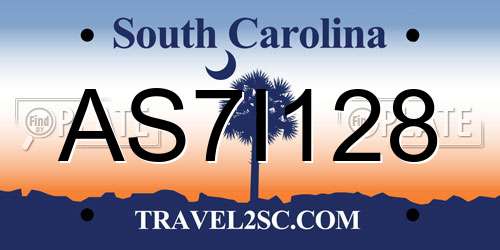 AS7I128 South Carolina License Plate