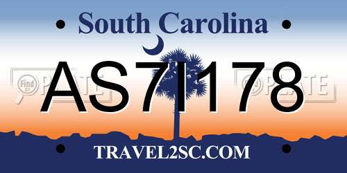 AS7I178 South Carolina License Plate