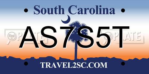 AS7S5T South Carolina License Plate