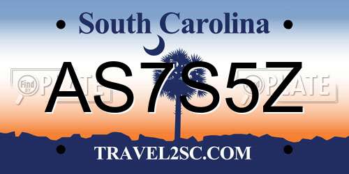 AS7S5Z South Carolina License Plate