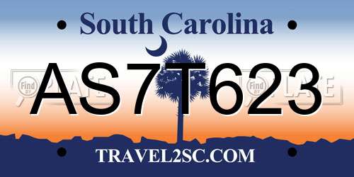 AS7T623 South Carolina License Plate