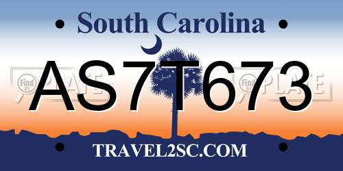 AS7T673 South Carolina License Plate