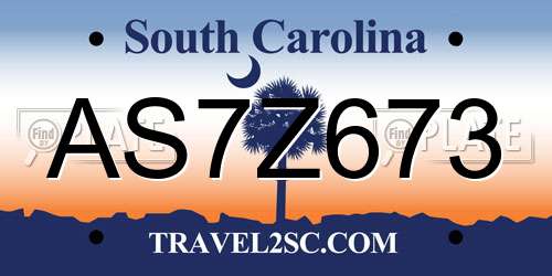 AS7Z673 South Carolina License Plate