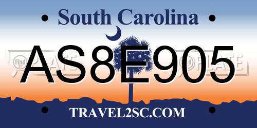 AS8E905 South Carolina License Plate
