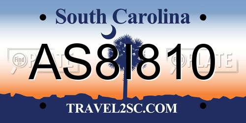AS8I810 South Carolina License Plate