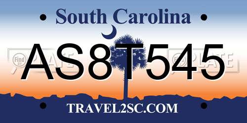 AS8T545 South Carolina License Plate