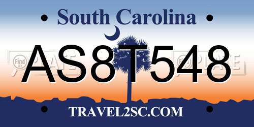 AS8T548 South Carolina License Plate