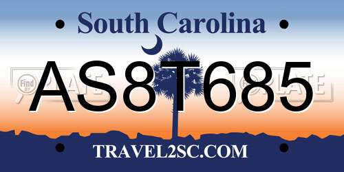 AS8T685 South Carolina License Plate