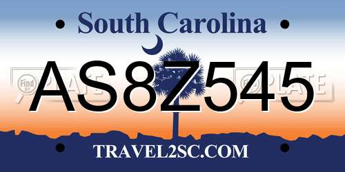 AS8Z545 South Carolina License Plate