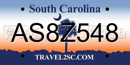 AS8Z548 South Carolina License Plate