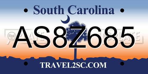 AS8Z685 South Carolina License Plate