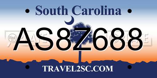 AS8Z688 South Carolina License Plate