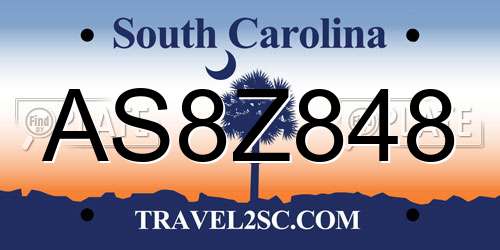 AS8Z848 South Carolina License Plate