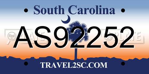 AS92252 South Carolina License Plate