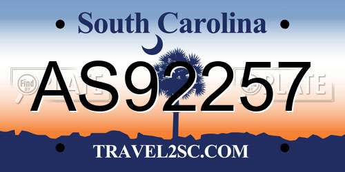 AS92257 South Carolina License Plate