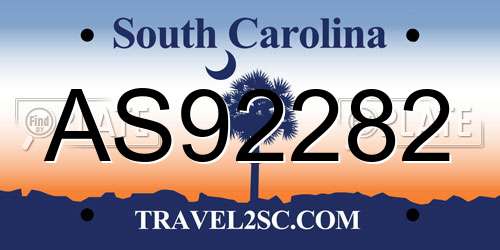 AS92282 South Carolina License Plate