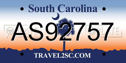 AS92757 South Carolina License Plate