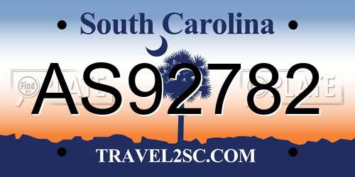 AS92782 South Carolina License Plate
