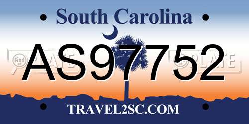 AS97752 South Carolina License Plate