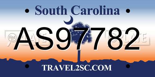 AS97782 South Carolina License Plate