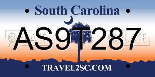 AS9T287 South Carolina License Plate