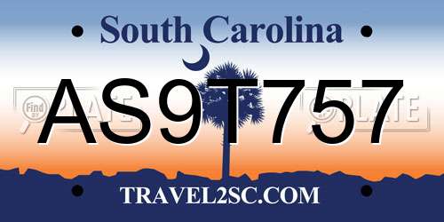 AS9T757 South Carolina License Plate