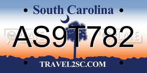 AS9T782 South Carolina License Plate