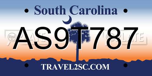 AS9T787 South Carolina License Plate
