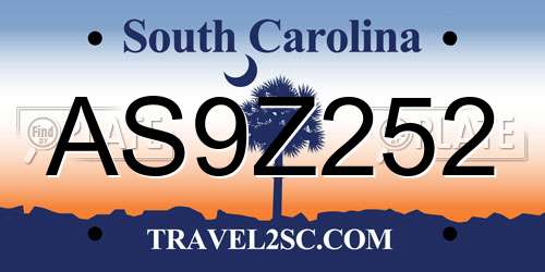 AS9Z252 South Carolina License Plate