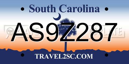 AS9Z287 South Carolina License Plate