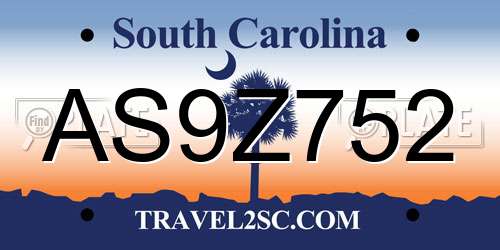 AS9Z752 South Carolina License Plate