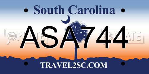 ASA744 South Carolina License Plate