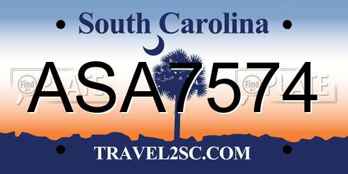 ASA7574 South Carolina License Plate