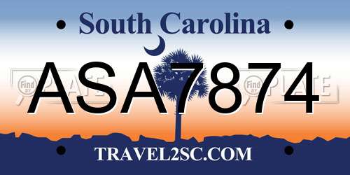 ASA7874 South Carolina License Plate