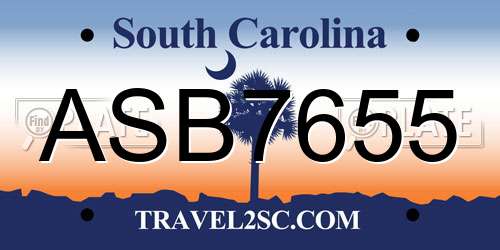 ASB7655 South Carolina License Plate