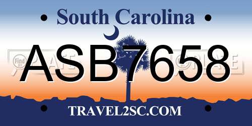 ASB7658 South Carolina License Plate