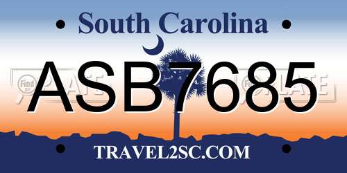 ASB7685 South Carolina License Plate