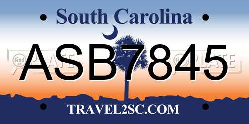 ASB7845 South Carolina License Plate