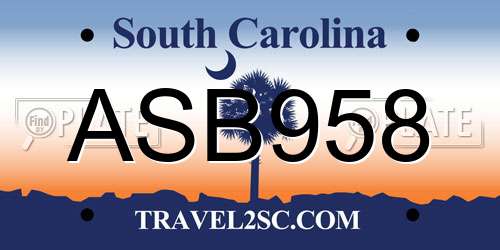 ASB958 South Carolina License Plate