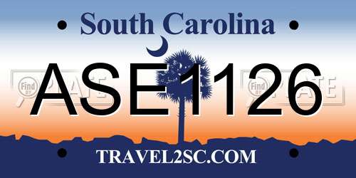 ASE1126 South Carolina License Plate