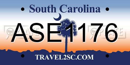 ASE1176 South Carolina License Plate